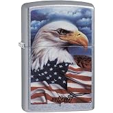Zippo Mazzi Bald Eagle with Flag Pocket Lighter, Street Chrome, One Size