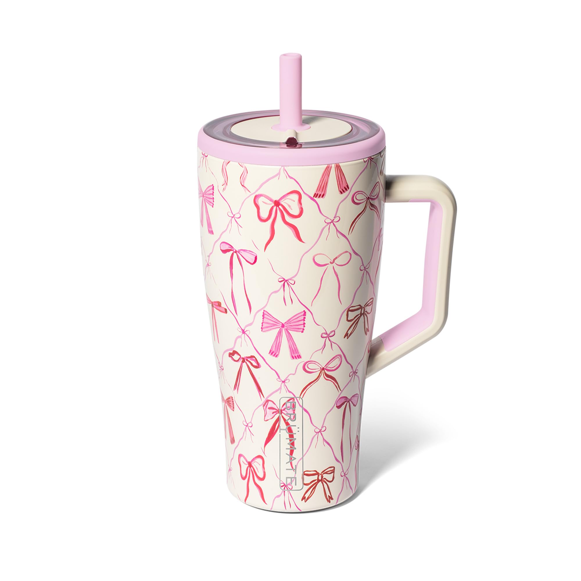 BrüMate Era 30 oz Tumbler with Handle and Straw | 100% Leakproof Insulated Water Bottle Tumbler with Lid and Flexible SoftSip Straw | Made of Stainless Steel | Cup Holder Friendly | 30oz (Bows) Image
