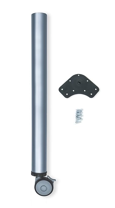 Emuca 2034625 höhenverstellbares Tischbein Ø60x735mm mit Fußrolle und Feststellbremse in Stahl Aluminiumfarbe lackiert