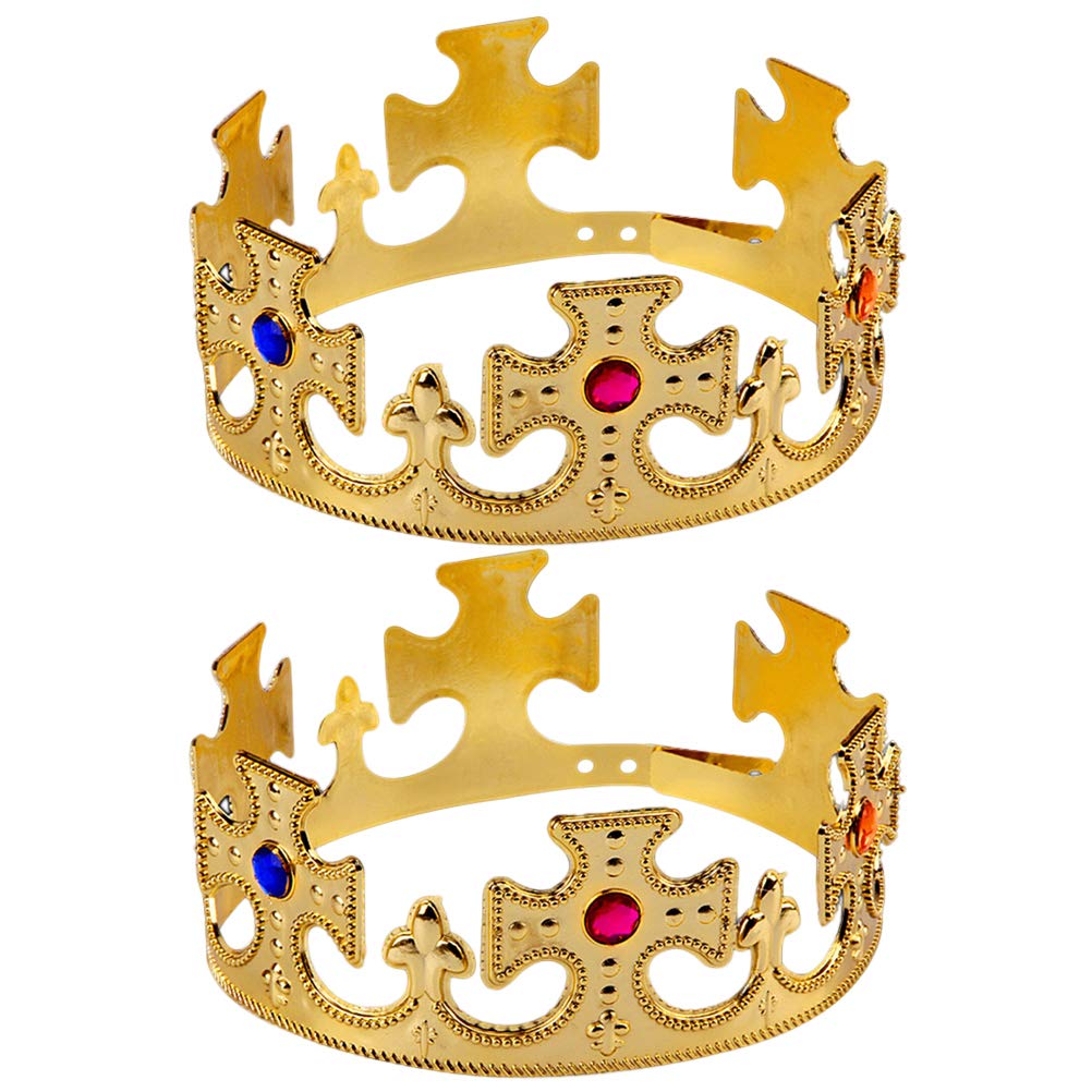 YARNOW Festival 2 Pcs Halloween Party Golden King Crown Plastic Plating Queen Crown Antique Royal Medieval Cross Theater Halloween Prop Birthday Party Favors