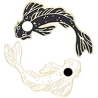 GuassLee Enamel Lapel Brooches Pin Set, 2pcs Lovely Black and White Fish Brooch, Cute Cartoon Pins for Backpacks Clothes Bags