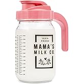 Breast Milk Pitcher with Leak Proof Pop Top Lid - Easy Pour Mason Jar Breastmilk Pitcher for Fridge – Glass Jug with Spout for Formula, Preparing Bottles, and Breast Milk Storage – Family-Owned Brand