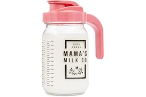 NESTBERRY Breast Milk Pitcher with Leak Proof Pop Top Lid - Easy Pour Mason Jar Breastmilk Pitcher for Fridge – Glass Jug with Spout for Formula, Preparing Bottles, and Breast Milk Storage – Family-Owned Brand