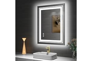 Snowdool LED Mirror for Bathroom, 28"X36" with 8 RGB Backlit +3 Front Lit (Adjustable Individually), Anti-Fog, Lighted Bathroom Vanity Mirror for Wall, Shatterproof, Memory Function, Tempered Glass