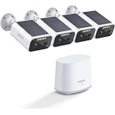 ANSQUE Solar Security Cameras Wireless Outdoor, 4-Cam-Kit, 2K Home Security Camera System, 365-Day Battery Life, No Subscription Fee, Easy to Install, Color Night Vision, Local Storage