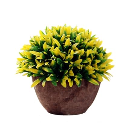 Dosige Künstliche Pflanzen Topf Sträucher Gras Kunstpflanzen Aussenbereich für Draußen Garten Hause Deko Kunststoff Gelb