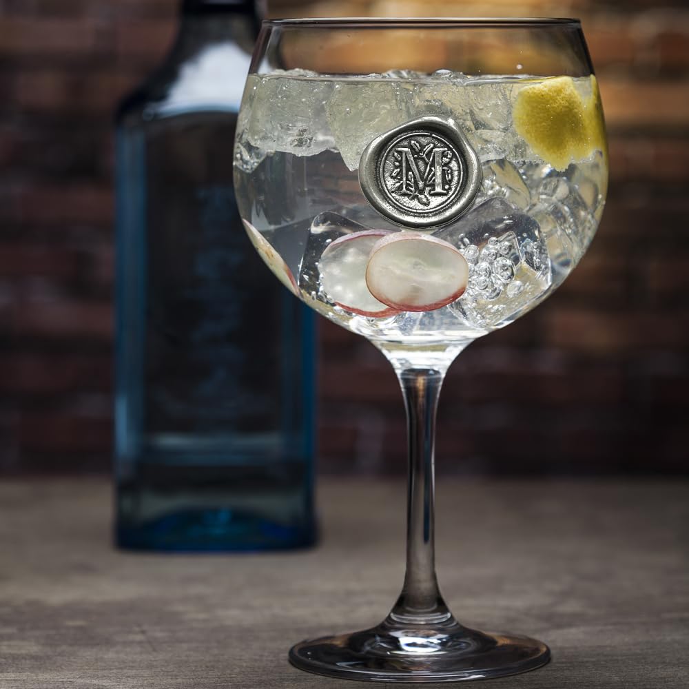 English Pewter Company Personalised Gin Glass with Your Choice of Initial - Unique Gift for Men or Women, Birthdays, Anniversaries (M) [MON313]