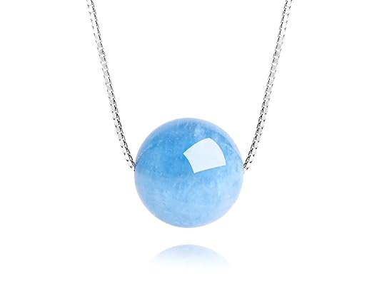 Dalwa 925 Silber Kette Weißgold Plattierte Silberkette mit Naturstein - Anhänger Aquamarin Rosenquarz, Ideales Geschenk mit L