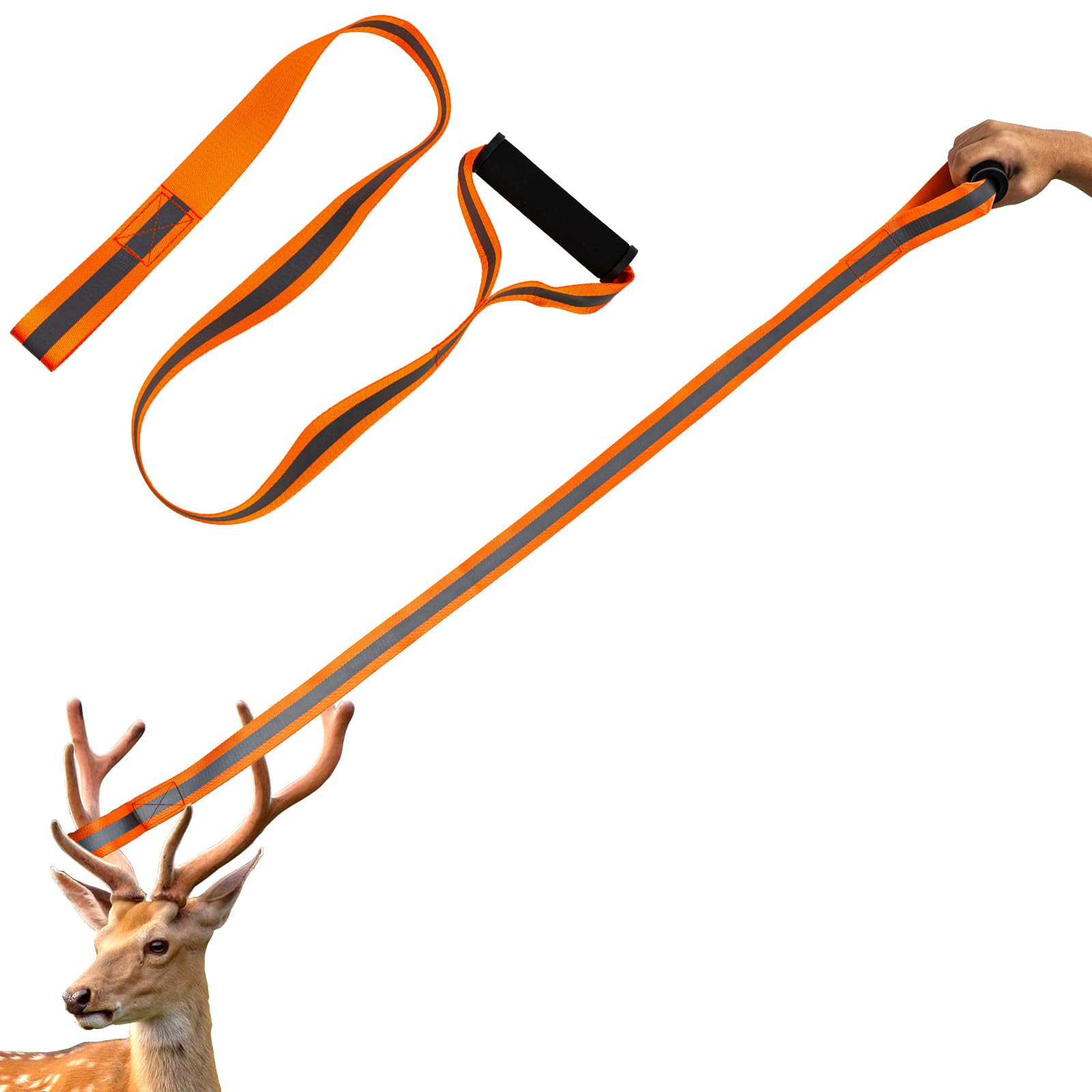 Deer Drag Rope, Heavy-Duty Reflective Deer Drag Strap Deer Hunting Accessories Deer Pull Rope for Deer Hunters Package, Luggage Easy Dragging and Pulling (Orange)