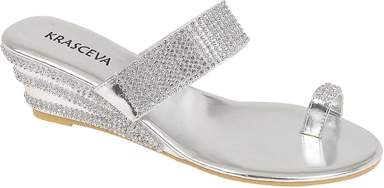 silver diamante wedges
