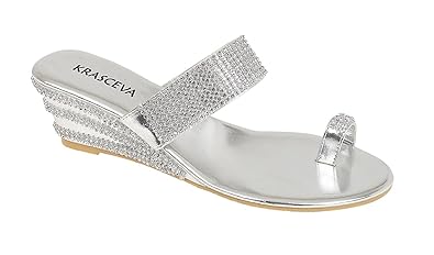 low wedge diamante sandals