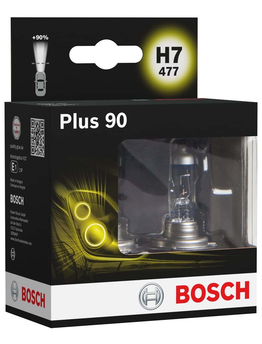 Bosch H7 (477) Plus 90 Headlight Bulbs - 12 V 55 W PX26d - 2 Bulbs, White