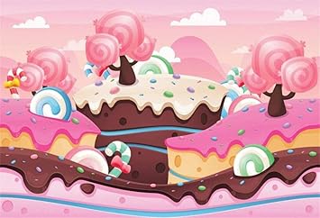 Amazon 新しい 7x5ftピンク のキャンディーの木の背景candylandパーティーの写真の背景1番目の娘の誕生日パーティーケーキテーブルデコレーションバナーお菓子 パーティー写真ブース小道具の壁紙 バックペーパー 背景布 通販