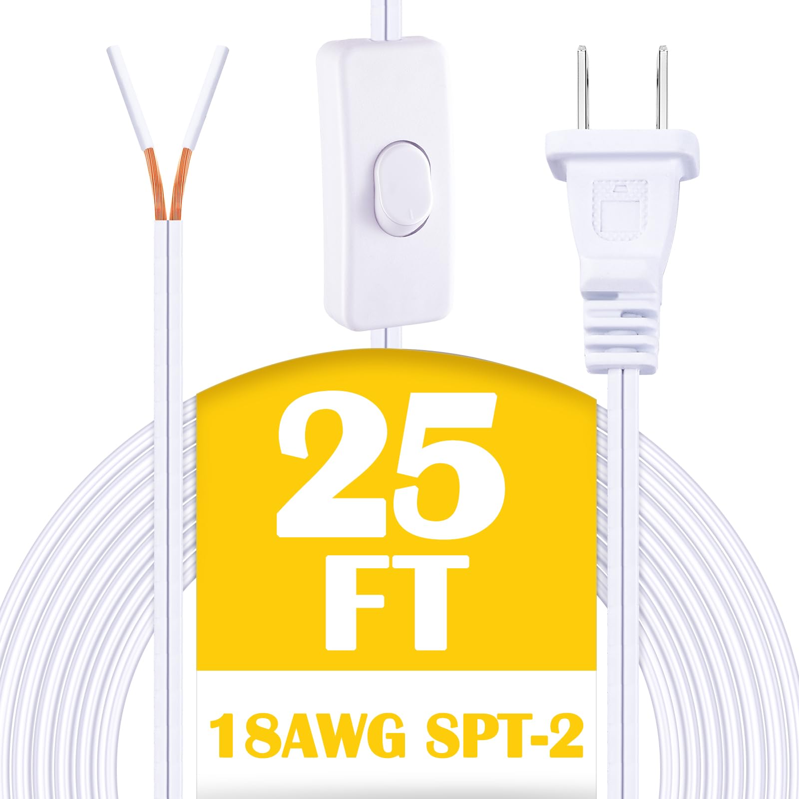 Photo 1 of Lamp Cord with Switch Replacement Lamp Cord 18AWG SPT-2 Replacement Silver Power Transparent with Plug for Table Floor Lighting Fixture(White,25ft)