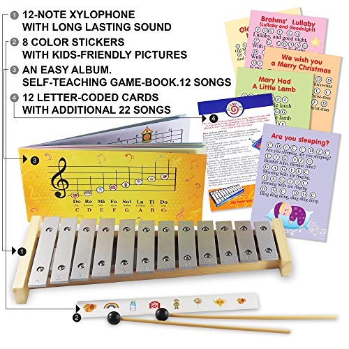 Glockenspiel 12 notes PlaybyPictures Xylophone Sheet Music Book 34 Easy Play Songs
