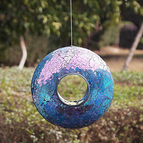 Garden Hanging Bird Feeder Mosaic Circle for Outdoor Decoration,Blue