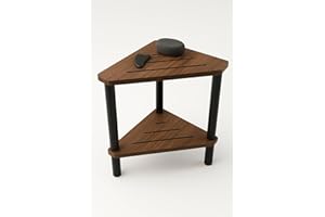 Corner Teak Shower Stool for Shaving Legs with Black Pine Wood Legs – Small Teak Shower Seat for Inside Shower, Corner Seat, 