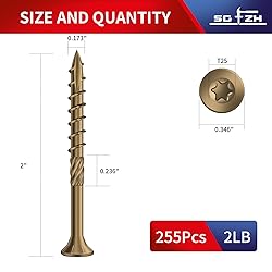 SG TZH #8 x 2 Inch Deck Screws (255Pcs) 2lb. Carbon
