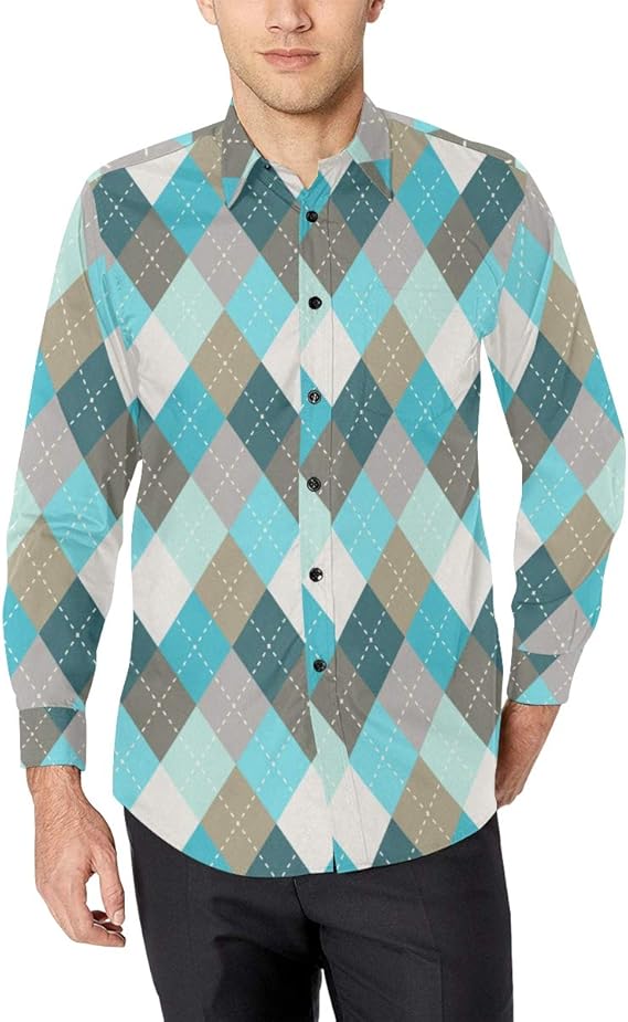 LIANPEN Button Down Shirt Funny Button Down Shirts for Men Blue Lozenge