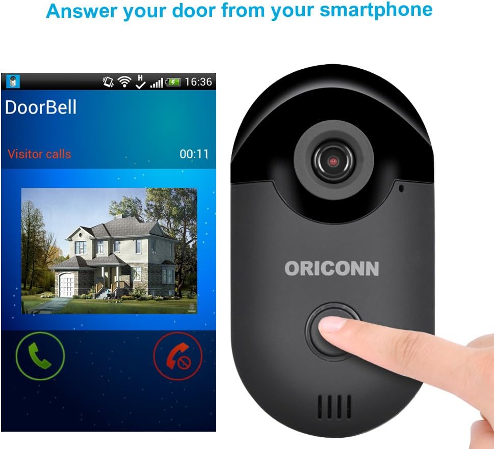 ORICONN Wifi Video Doorbell Version Video Door Phone Home Security Camera Monitor Intercom System, Crystal Clear Picture, Perfect Sound Quality, Fashion Design, 135 Degrees Wide Visual Angle, Clear Night Vision - 1 Year Warranty