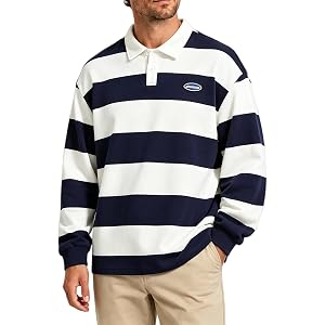 Men Oversized Sweatshirt Trend Color Matching Striped Polo Pullover Sweater | Striped Sweatshirt Mens Rugby Shirt Oversized L