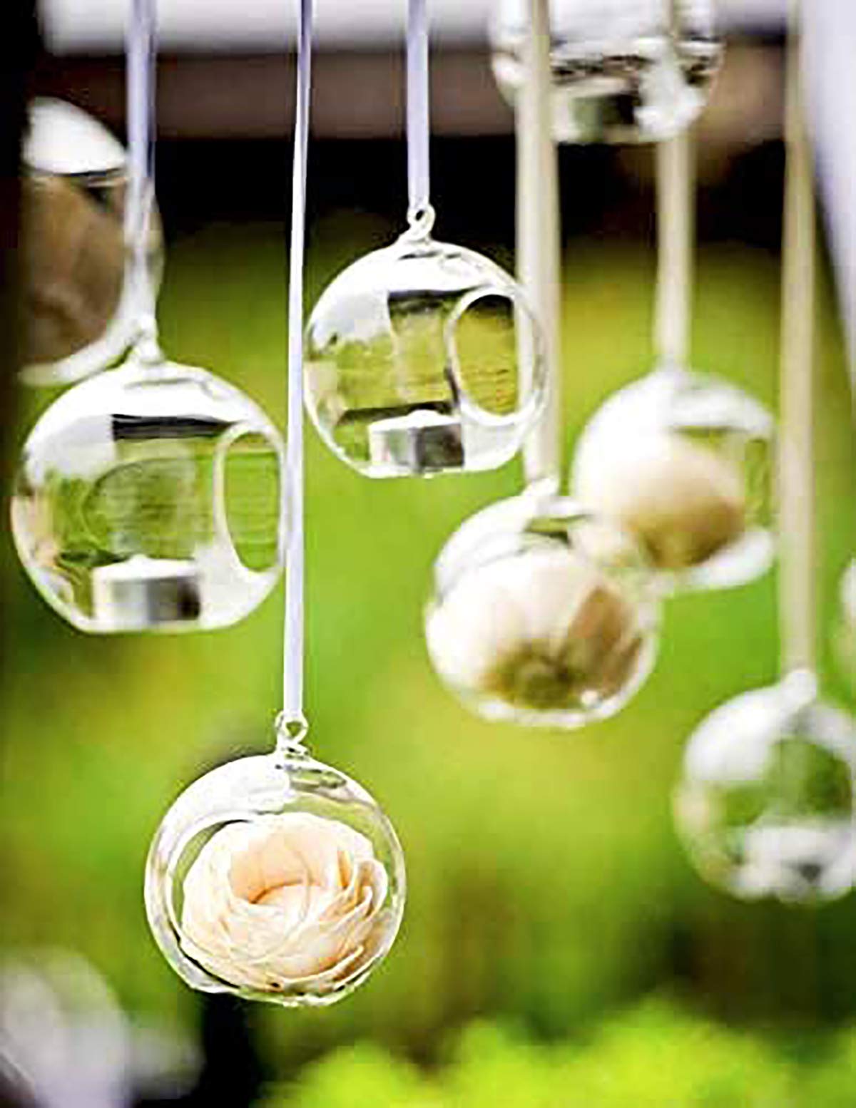 Ecosides 24 pcs 8 cm Hanging Tealight Candle Holder Clear Globe Glass Bauble Orbs Plant Terrarium Air Plants Holder Tea Light Wedding Candle Holder Candlestick Home Wedding Party Centerpieces Decor