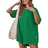 NTSWZYS Rompers for Women Casual Oversized Athletic Jumpsuits Short Sleeve Workout Overalls Hot Shot Tee Romper with Pockets