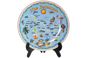 Rockin Gear Decorative Plate The Bahamas Souvenir Gifts 8" Bahama Island Map Porcelain Plate with stand
