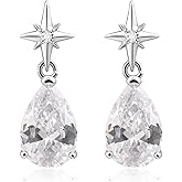 Watforsh Silver Star Drop Earrings for Women with Cubic Zirconia Teardrop Dangle Earrings Sparkly Jewelry for Bridal or Wedding