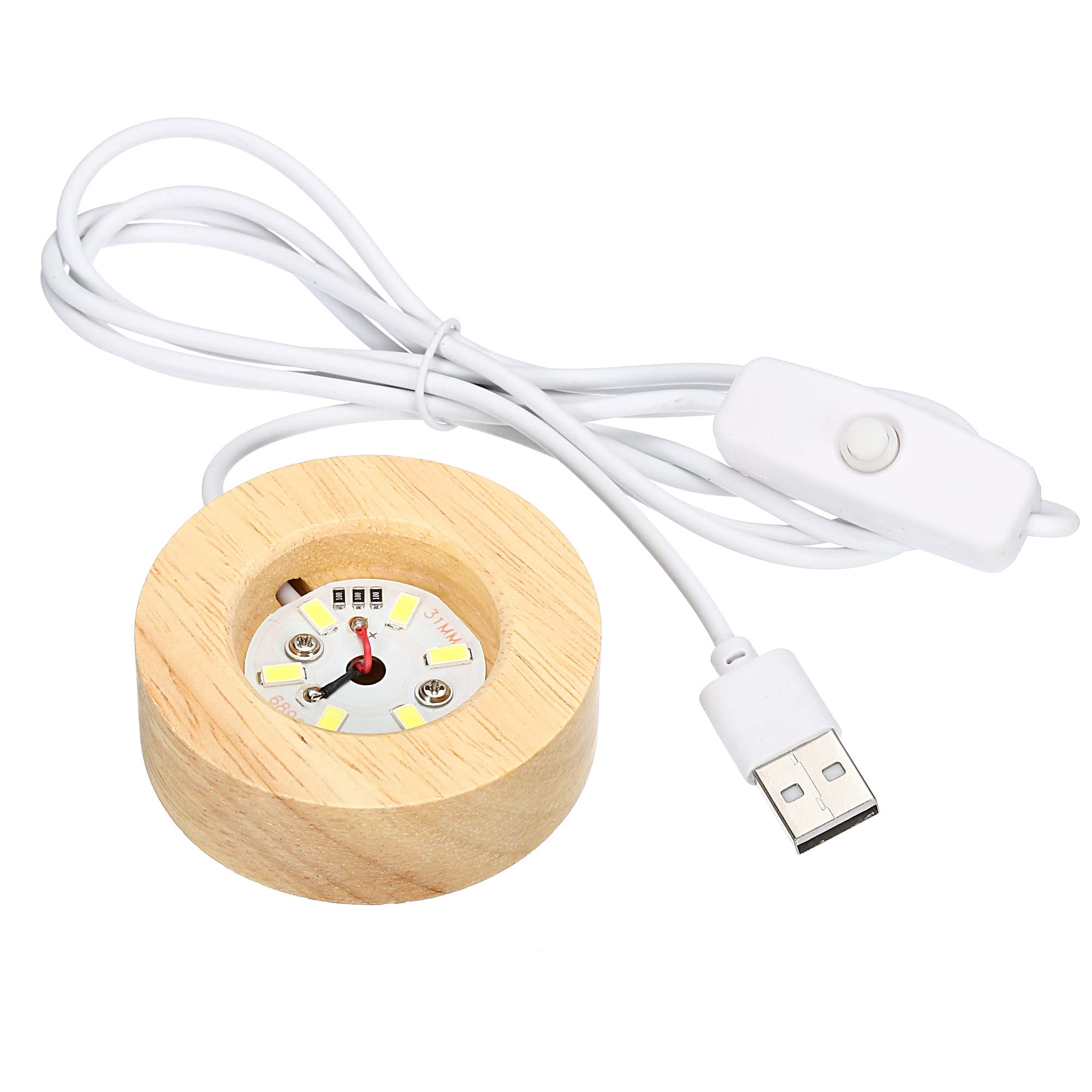 PATIKIL Wooden LED Light Base Stand, Round Wooden 2.36" Dia White Lights Display Pedestals for Crystal Glass Art Decorations, Wood Color