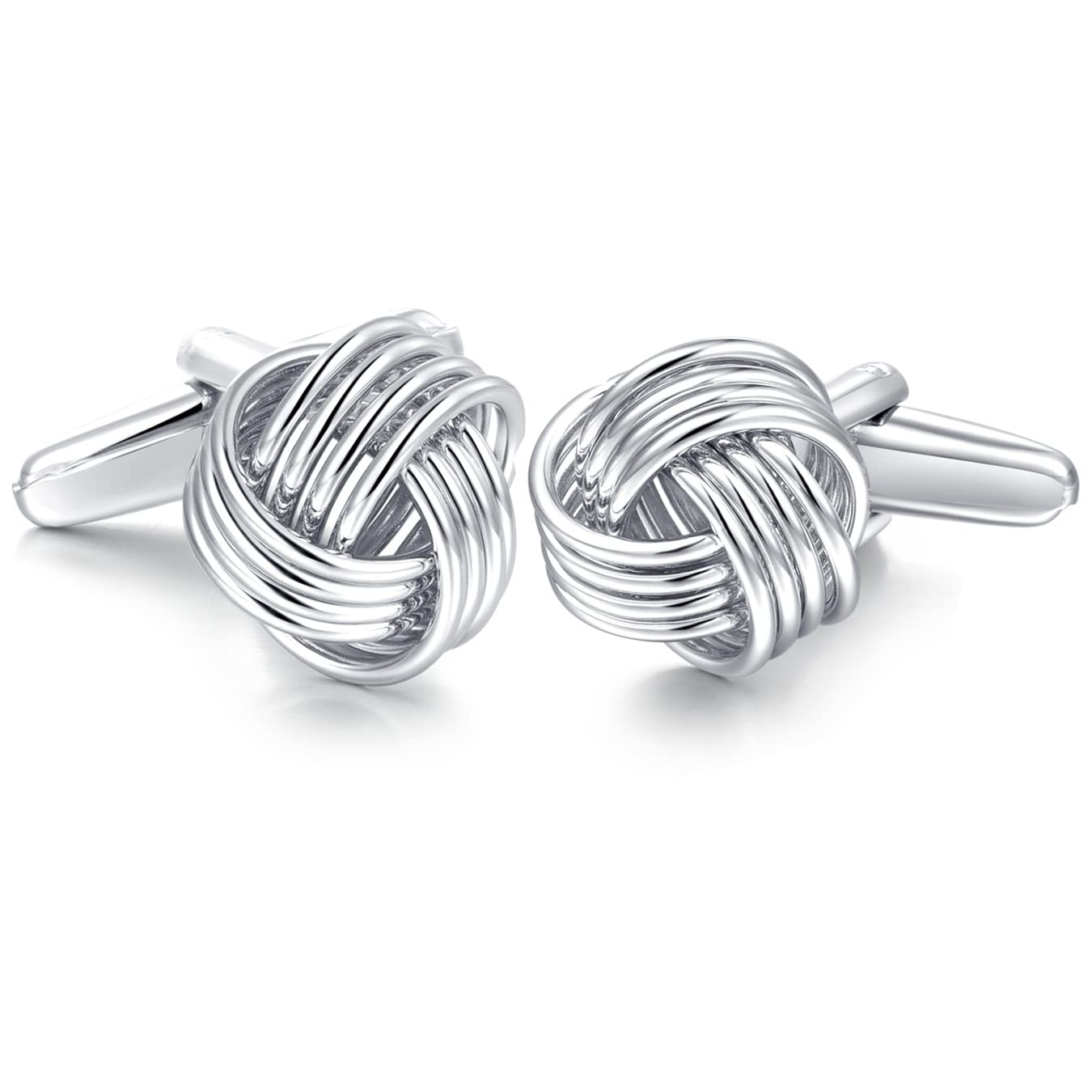 HONEY BEAR Knot Cufflinks for Men Cuff Link Shirt Wedding Business Silver
