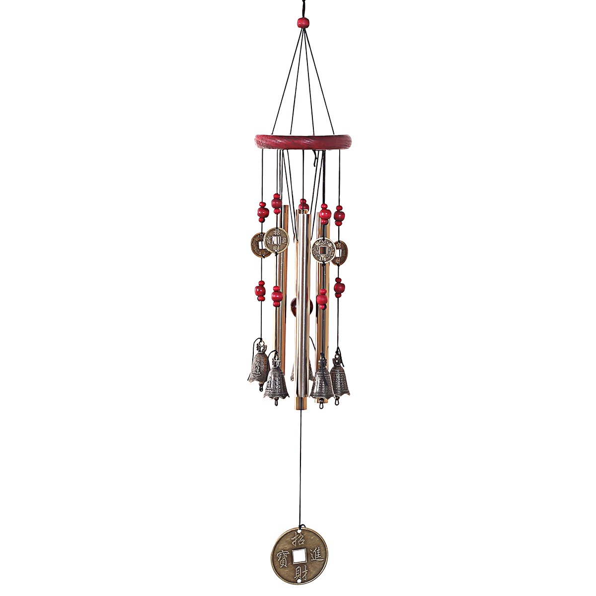 Candora Bronze Yard Garden Outdoor wind chime -4 Tubes 5 Bells 60cm- Chinese Traditional -Bring good luck for family
