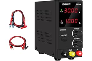 LONGWEI DC Power Supply Variable,30V 10A 4 Digital LED Display Adjustable Regulated Switching Power Supply Digital with Leads Power Cord Used for Spectrophotometer and lab Equipment Repair (Black)