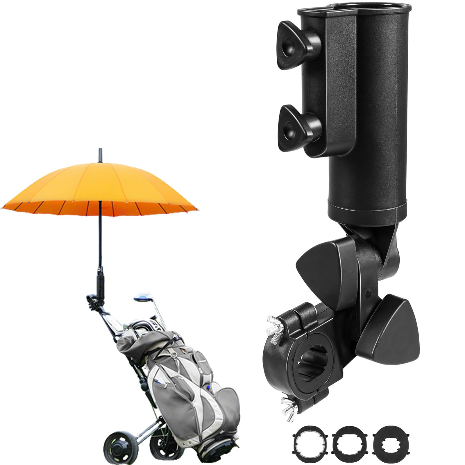 Photo 1 of 180° Adjustable Golf Umbrella Holder,Heavy Duty Universal Umbrella Stand with Double Knob for Stroller Bike Wheelchair Bicycle Mobility Scooter Beach Chair Shopping Cart Universal