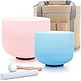 Hye-eun Color Crystal Singing Bowl Set of 2 PCS 8-10inch 432 Hz 8"G Blue 10"C Pink Sound Meditation Mutual Attraction Chakra Bowls with Carry Case for Yoga Sound Healing Energy Vibration