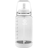 Takeya Tritan 64 oz Motivational Water Bottle with Straw Lid - Durable, BPA-Free - With Time Marker - Leakproof & Non-Slip Bumper - Cloud White