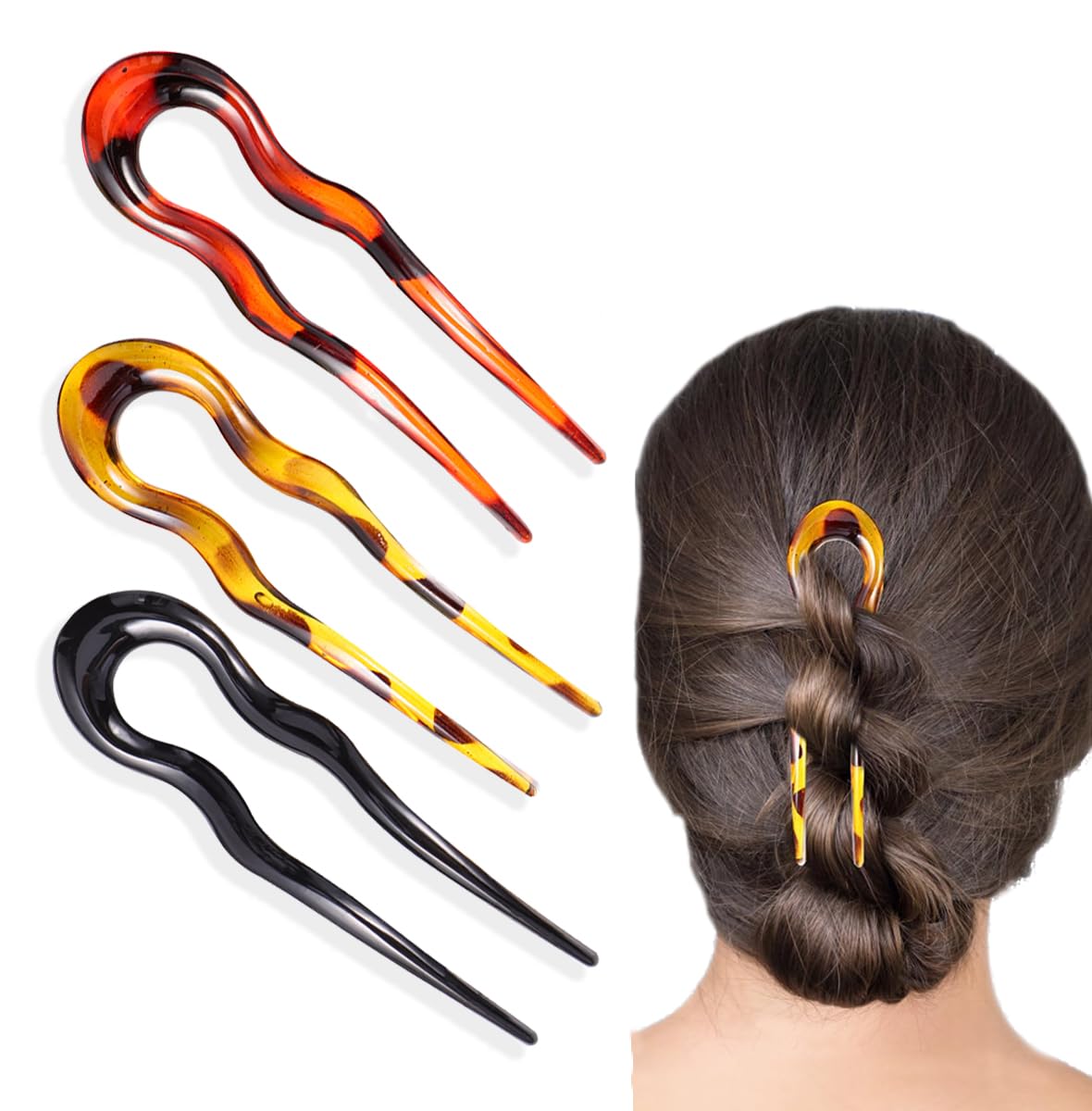 minkissy Women Hairpin U Shape Hair Clips 3 Pcs for Thick Long Hair French Style Accessories for Elegant Updo and Daily Hairstyling