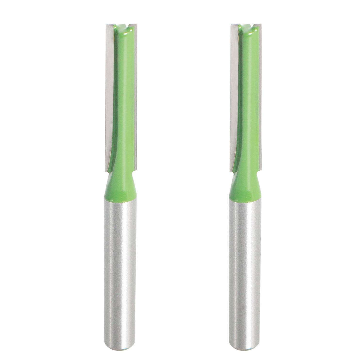 Aopin Router Bit 1/4" Cutting Dia 6mm Shank Dia Double Flute Straight Bit Carbide for Woodworking Milling Cutter Tool, Green, Silver, 2Pcs