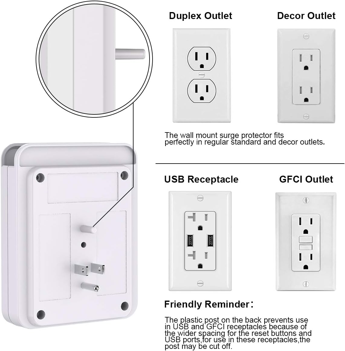 POWRUI Multi Wall Outlet Adapter Surge Protector 1680 Joules with 4-USB Ports Wall Charger, Wall Mount Charging Center 3 Outlet Wall Mount Adapter for Home, School, Office, ETL Certified: Home Audio & Theater