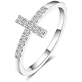IMOLOVE Moissanite Wedding Bands for Women, Dainty 0.2 Carat Cross Purity Rings for Women Everyday Fashion Silver Moissanite Rings for Women with 18K White Gold Plated Size 4-11
