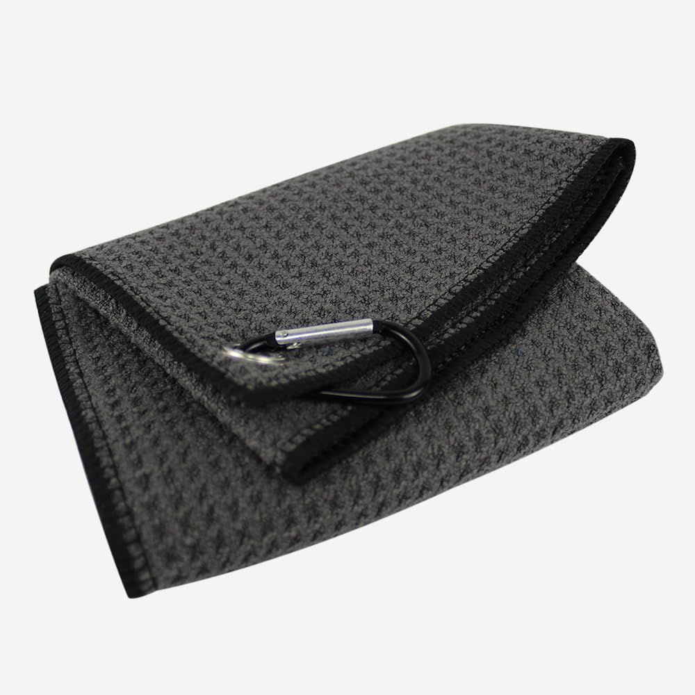 Scott Edward Microfiber Waffle Pattern Golf Towel with Heavy Duty Carabiner Clip Tri-fold Golf Towel Perfectly Cleans Golf Balls and Golf Clubs Blue/Red/Gray(Dark Grey)