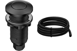 ANWOLL Air Activated Sinktop Switch Push Button for Garbage Disposal, Matte Black with Air Hose, Long Brass Cover
