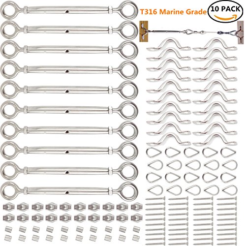 Heavy Duty Stainless Steel 316 Cable Railing Kits For Wood Posts & Metal Square Tube Column, Balustrade Kit with Eye/Eye Turnbuckles, Jaw Swages....(For 1/8â€ Steel Cable )