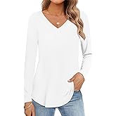 JROWI Womens Tops Short/Long Sleeve Casual V Neck Cotton T-Shirts Basic Tees Clothes