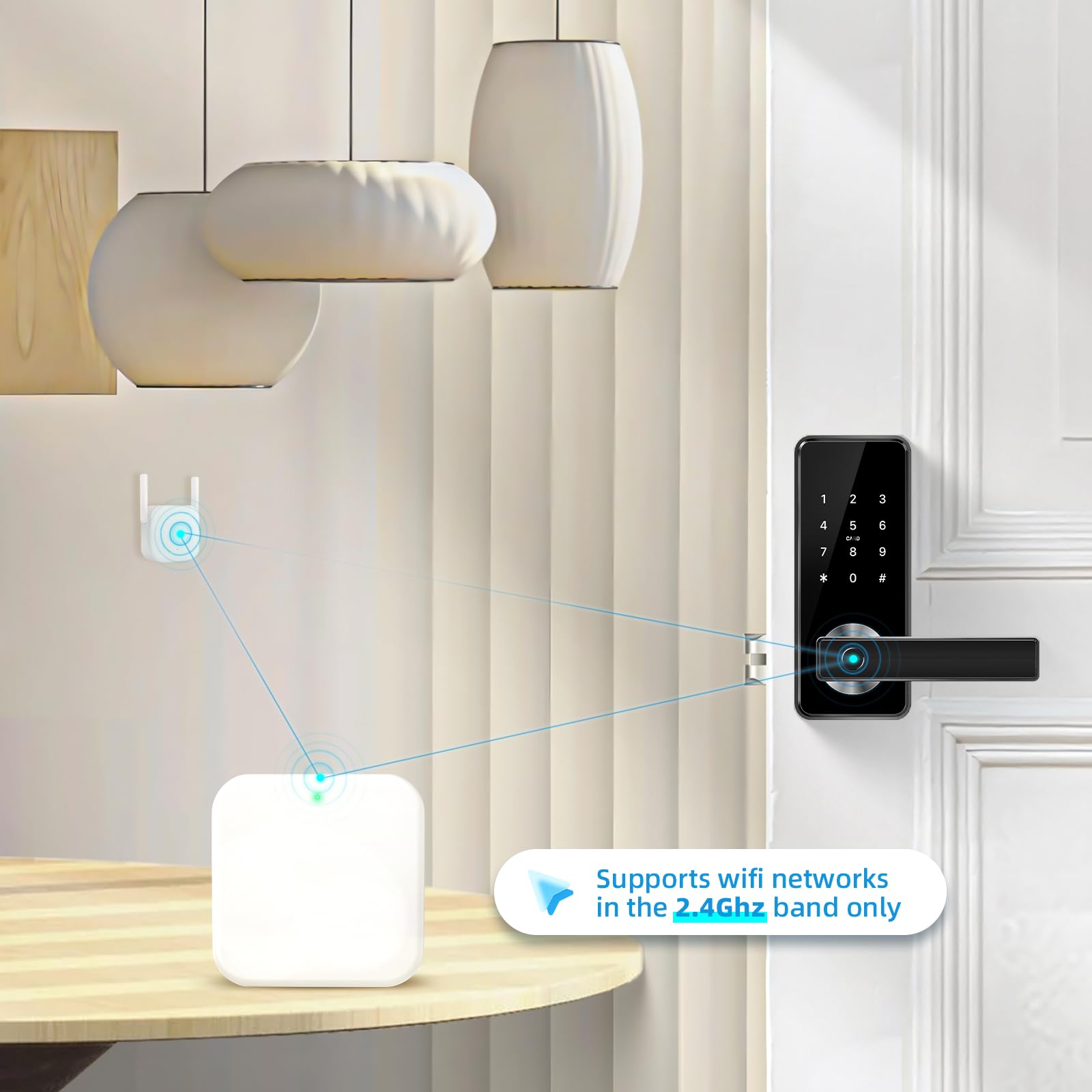 Wi-Fi Gateway Remotely Control Smart Fingerprint Door Lock with TT Lock App, Gateway Smart Hub Compatible with Alexa Voice Control,Electronic Lock Assemblies by Nyboer - View 2