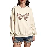winkbay Women's Butterfly Graphic Sweatshirt Casual Rhinestone Crewneck Long Sleeve Pullover Tops