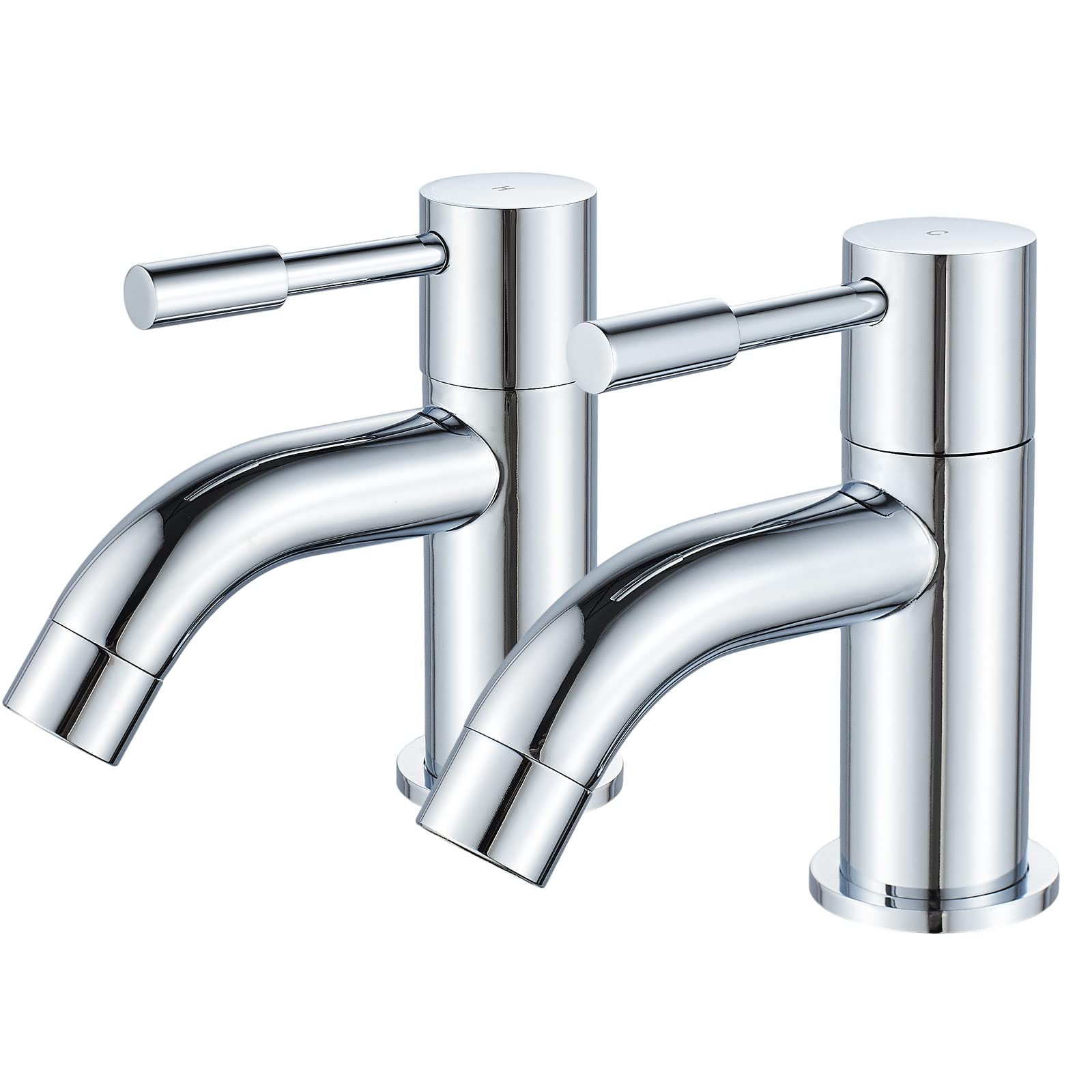 NewEast Pair of Basin Taps,Twin Modern Round 1/2" Hot and Cold Bathroom Sink Taps,Chrome Brass 2pcs