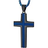 COOLSTEELANDBEYOND Mens Cross Pendant Necklace, Stainless Steel with Checker Inlay