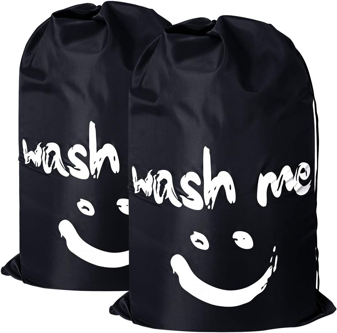 2 Pack Extra Large Travel Laundry Bag Set Nylon Rip-stop Dirty Clothes Bag Machine Washable with Drawstring Closure Hamper Liner Heavy Duty College Essentials (Black and black)