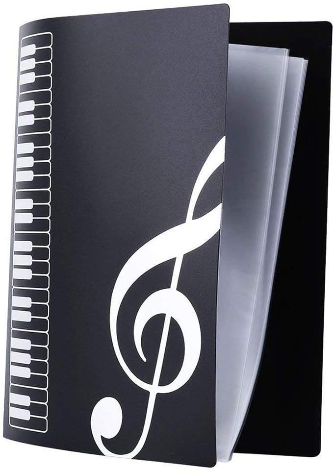 Music File Folder A4 Size Sheet Music Folder Paper Documents Music Themed 40 Pockets Storage Folder, G Clef File Folder -Black - Image 3